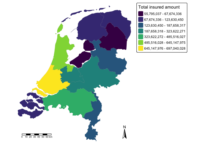 Choropleth map of total insured amount by Dutch province.
