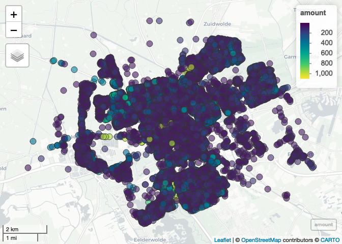 Map with points in Groningen