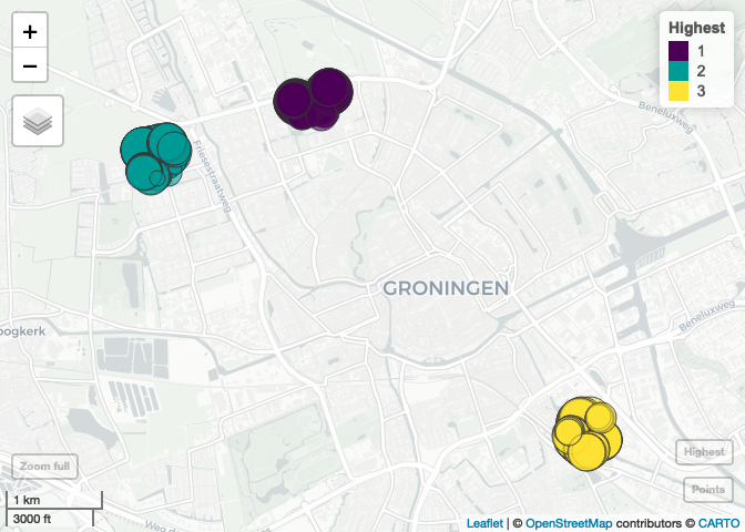Interactive map with highest concentrations